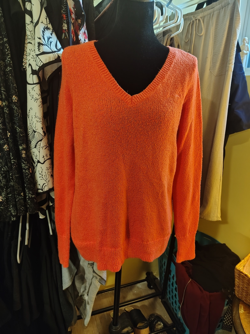 Hollister V-Neck Soft Sweater in Bright Orange